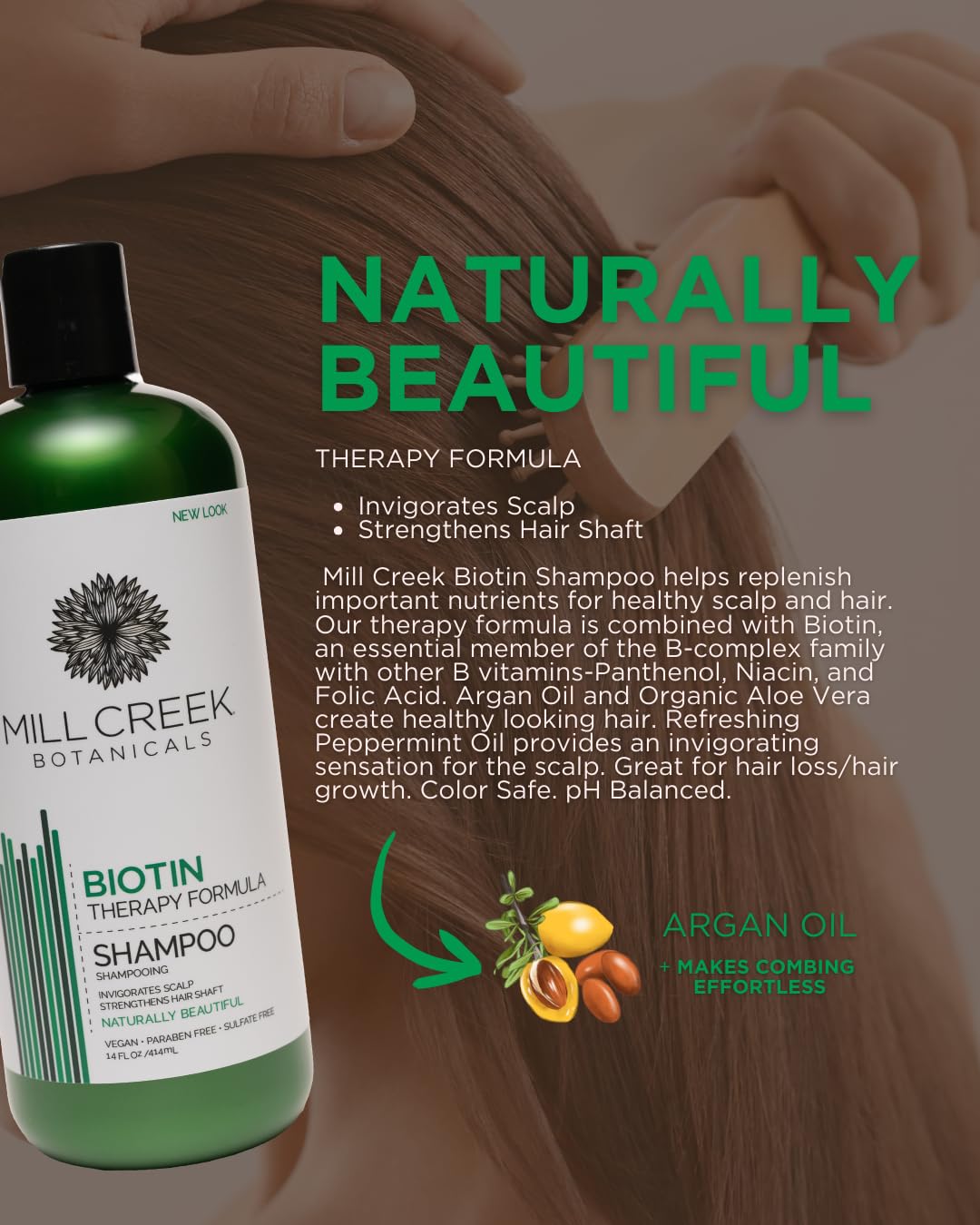 Mill Creek Biotin Shampoo – Two Pack, 14 oz Each | Natural & Organic with Argan Oil