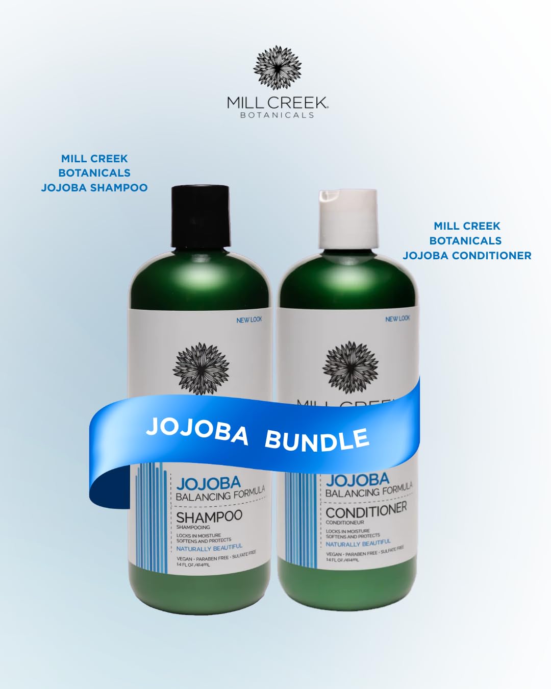 Mill Creek Botanicals Jojoba Shampoo & Conditioner Bundle – Paraben Free, Sulfate Free, pH Balanced