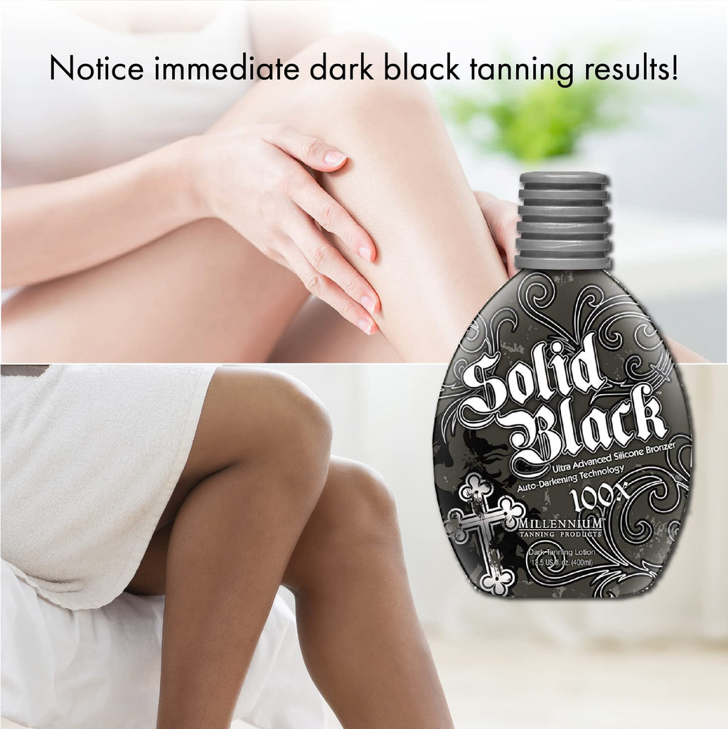 Millennium Tanning SOLID BLACK 100X Dark Tanning Lotion – Indoor/Outdoor Silicone Bronzer, 13.5 Fl oz