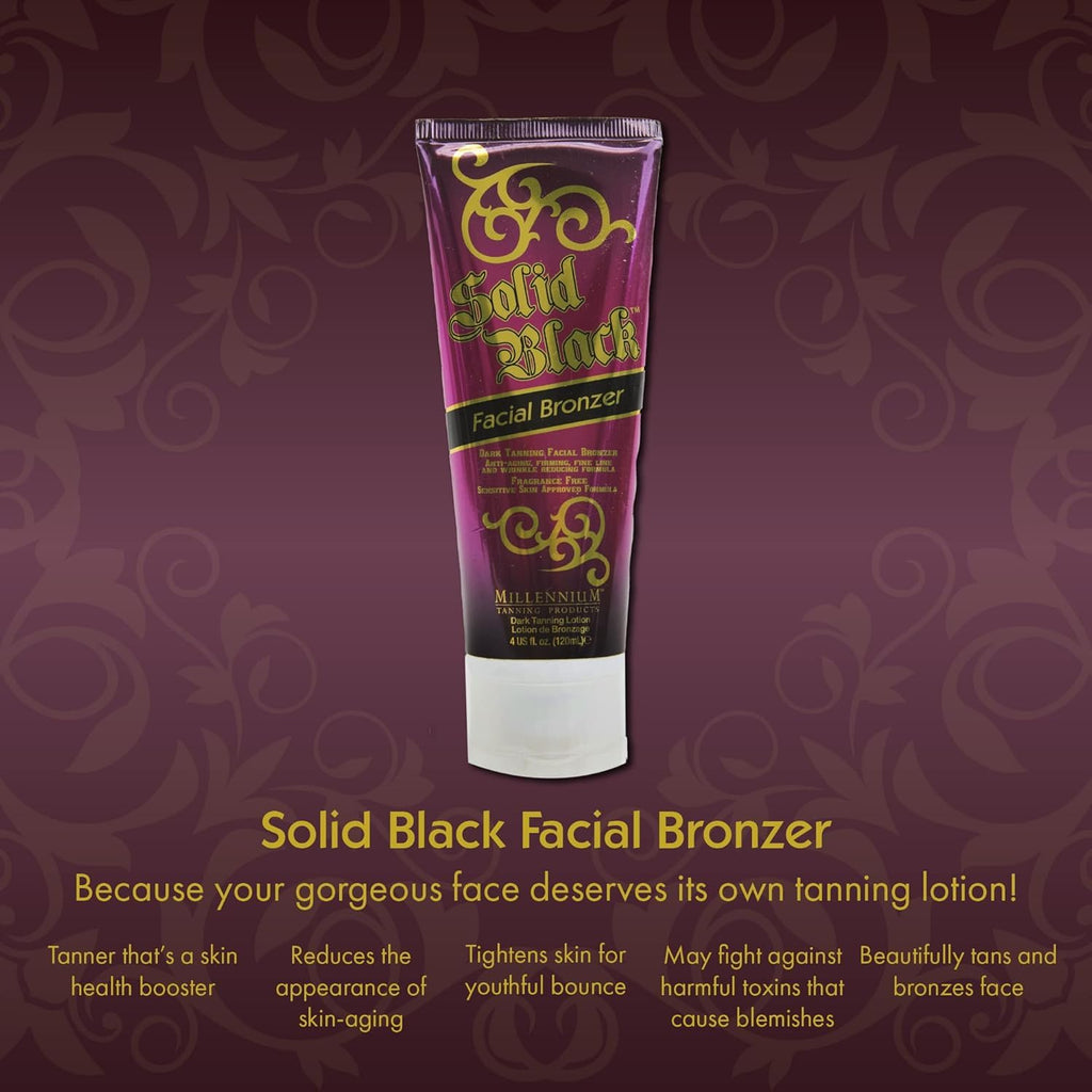Millennium Tanning Solid Black Facial Bronzer – Skin-Firming Face Tanning Lotion | 4 oz