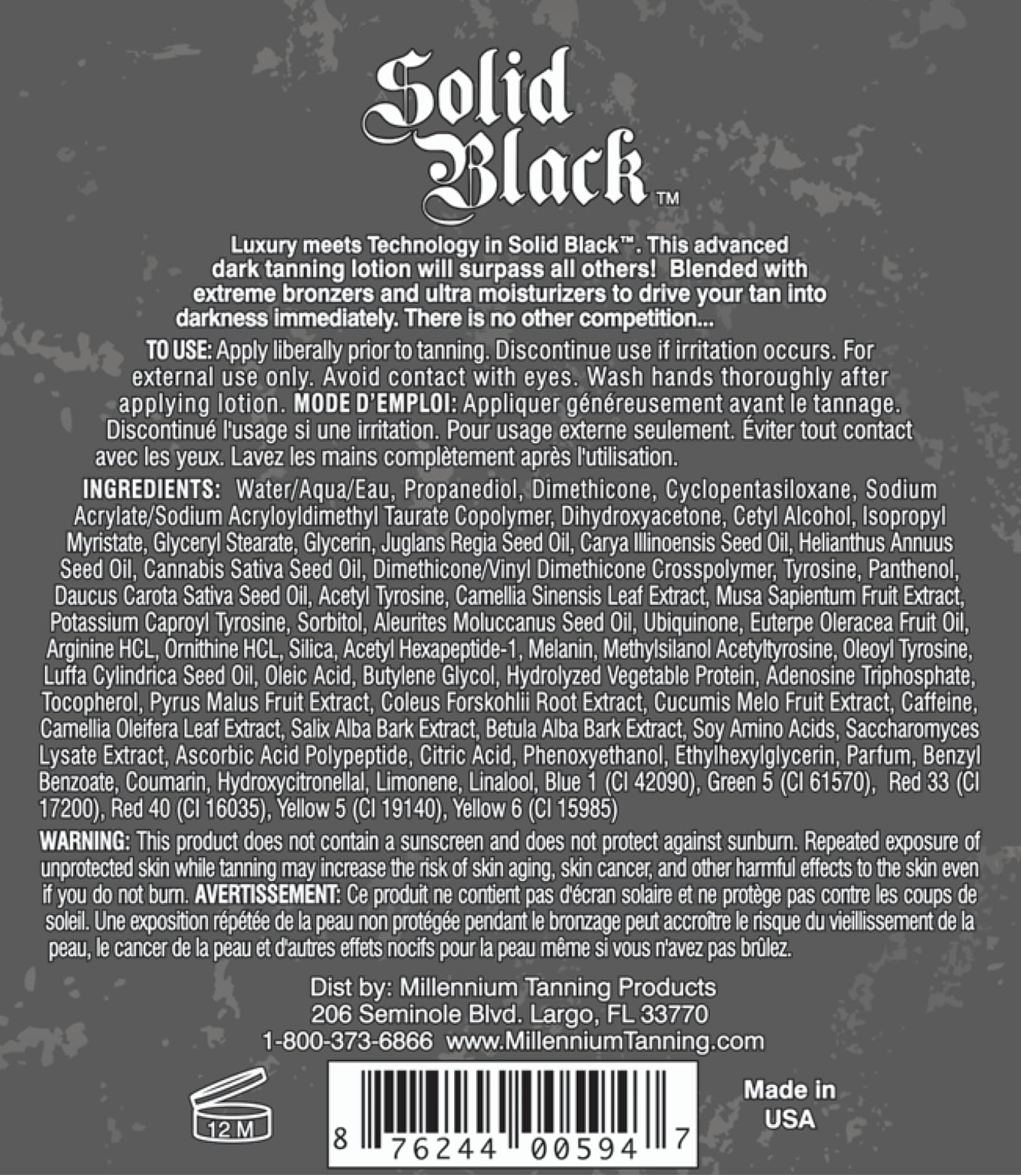 Millennium Tanning SOLID BLACK 100X Dark Tanning Lotion – Indoor/Outdoor Silicone Bronzer, 13.5 Fl oz