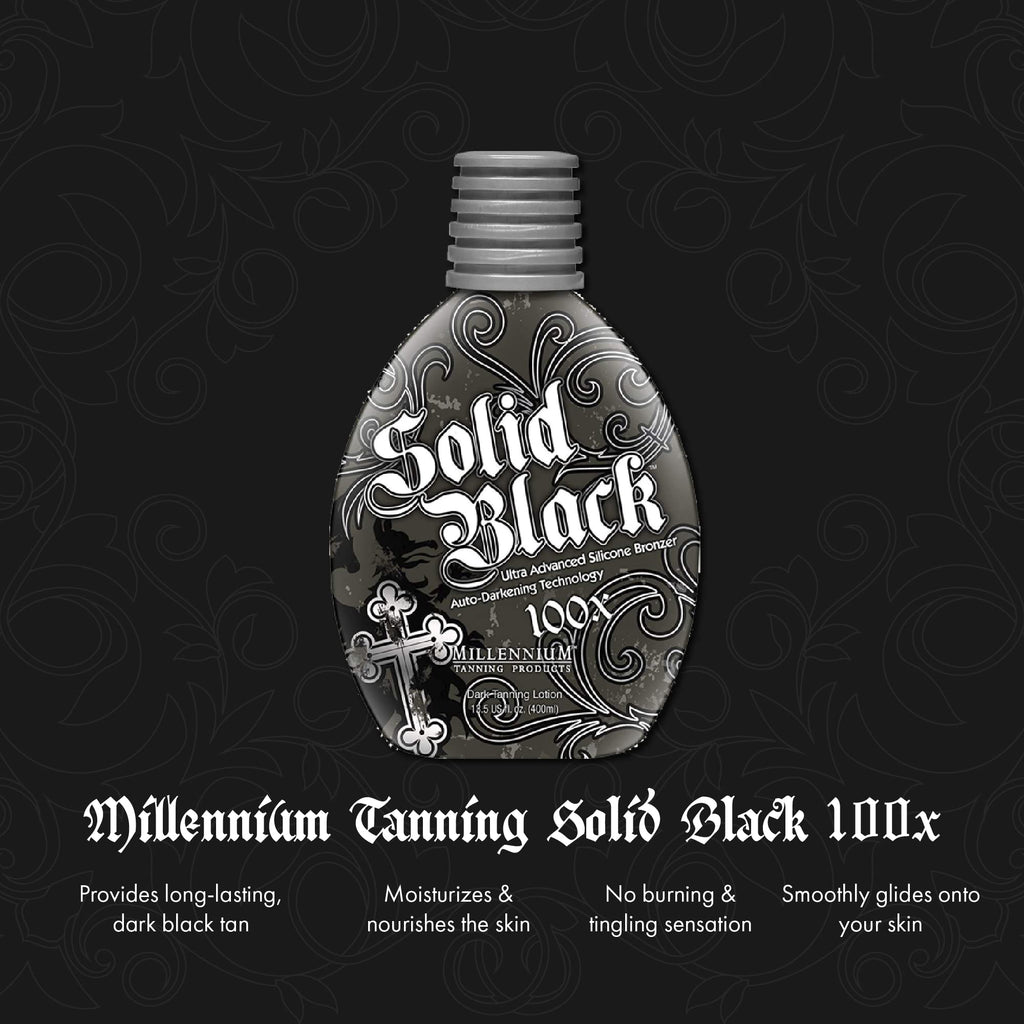 Millennium Tanning SOLID BLACK 100X Dark Tanning Lotion – Indoor/Outdoor Silicone Bronzer, 13.5 Fl oz