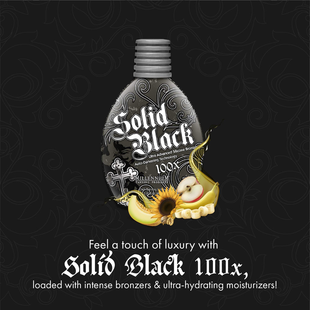 Millennium Tanning SOLID BLACK 100X Dark Tanning Lotion – Indoor/Outdoor Silicone Bronzer, 13.5 Fl oz