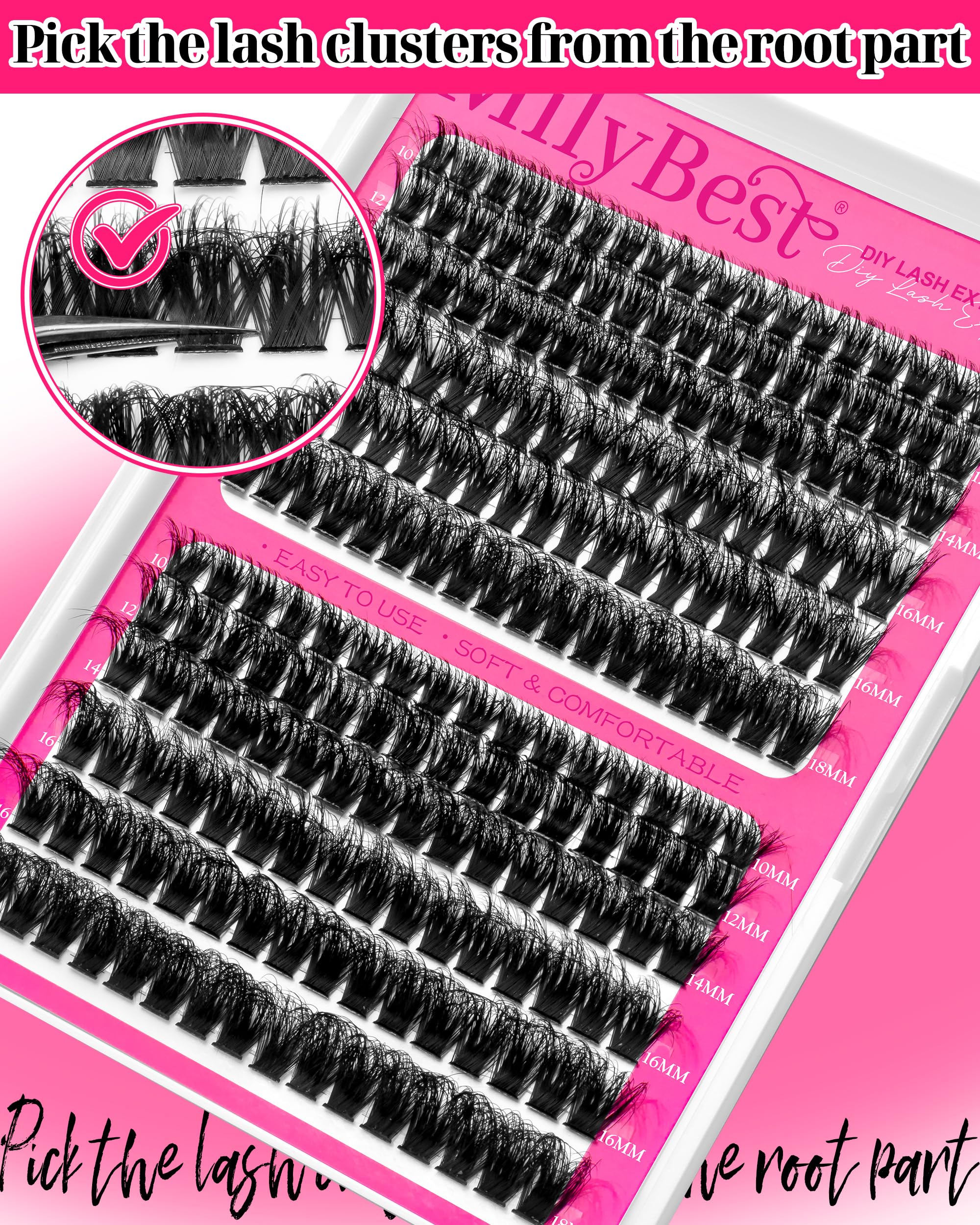 MilyBest 4 Styles Lash Clusters Kit – 864 Pcs Eyelash Extensions, D Curl DIY Lash Kit