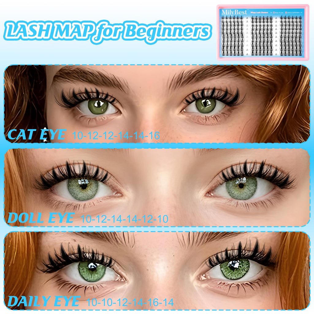MilyBest Fairy Lash Clusters Kit – DIY 180 Pcs Lash Extensions 10–16mm with Bond & Seal
