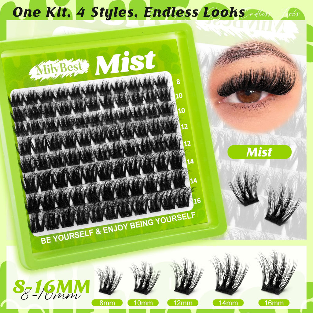 MilyBest 4 Styles Lash Clusters Kit – Silk, Rozen, Fable, Mist with Bond & Seal