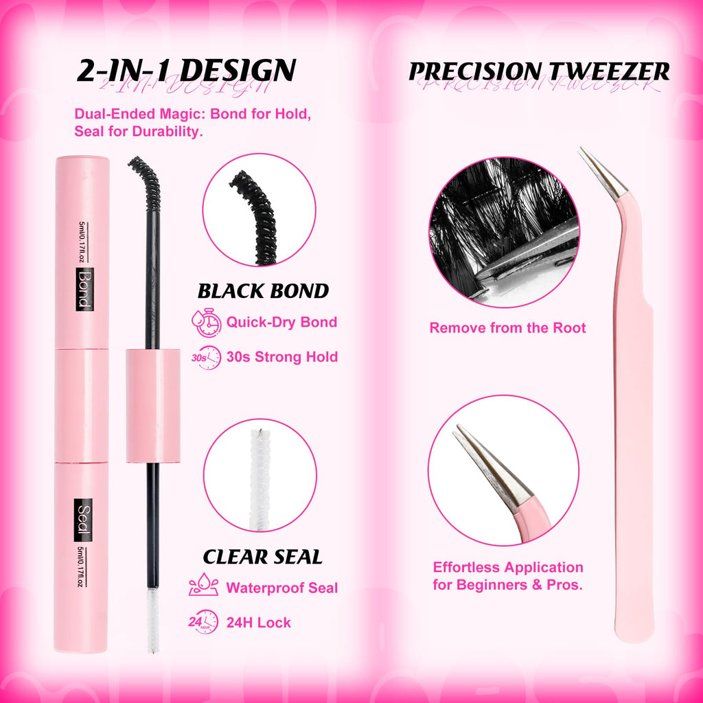 MilyBest 4 Styles Lash Clusters Kit – Silk, Rozen, Fable, Mist with Bond & Seal