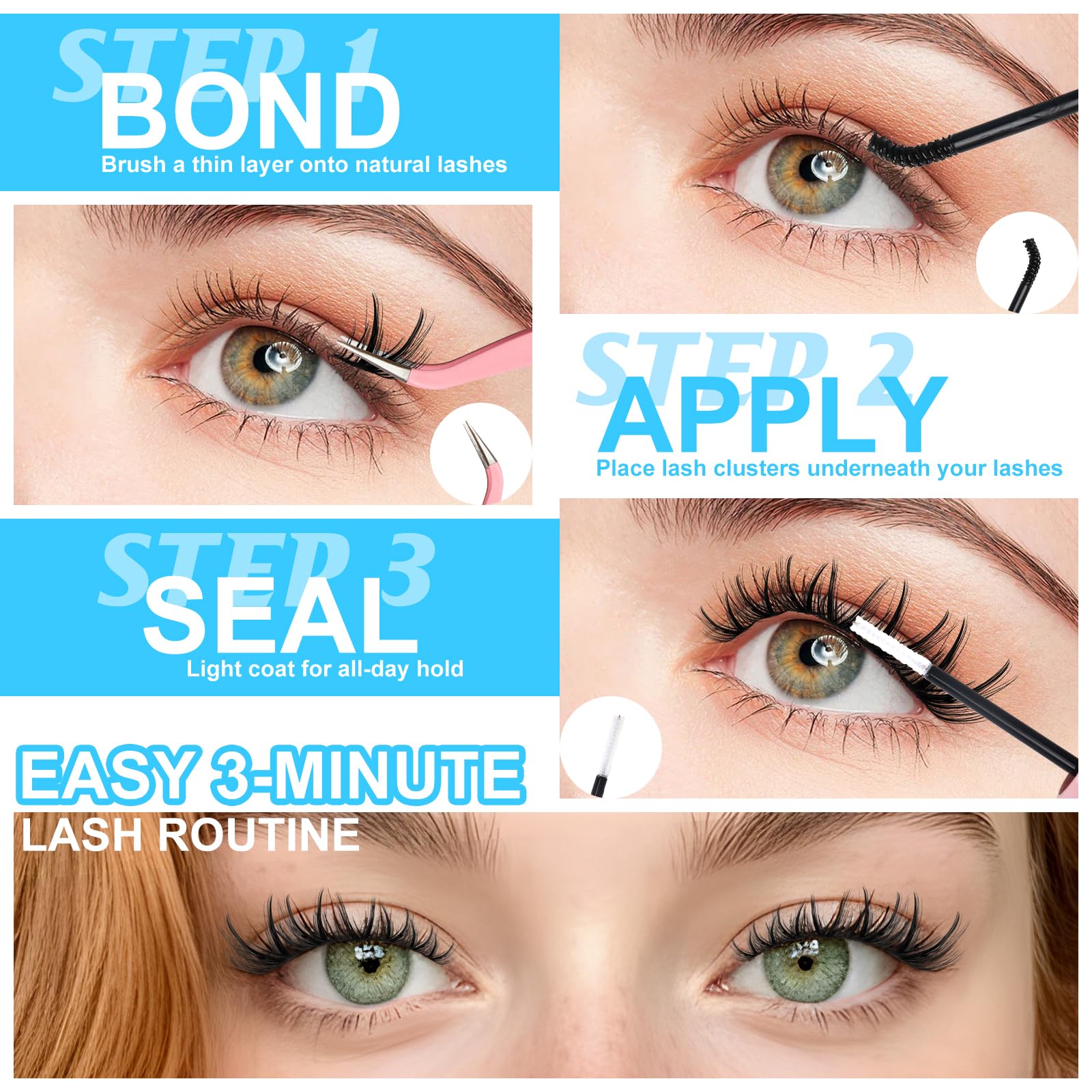 MilyBest Fairy Lash Clusters Kit – DIY 180 Pcs Lash Extensions 10–16mm with Bond & Seal