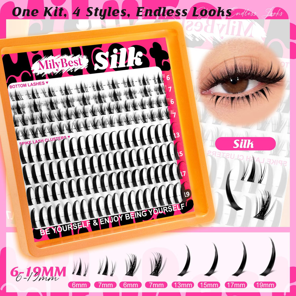 MilyBest 4 Styles Lash Clusters Kit – Silk, Rozen, Fable, Mist with Bond & Seal