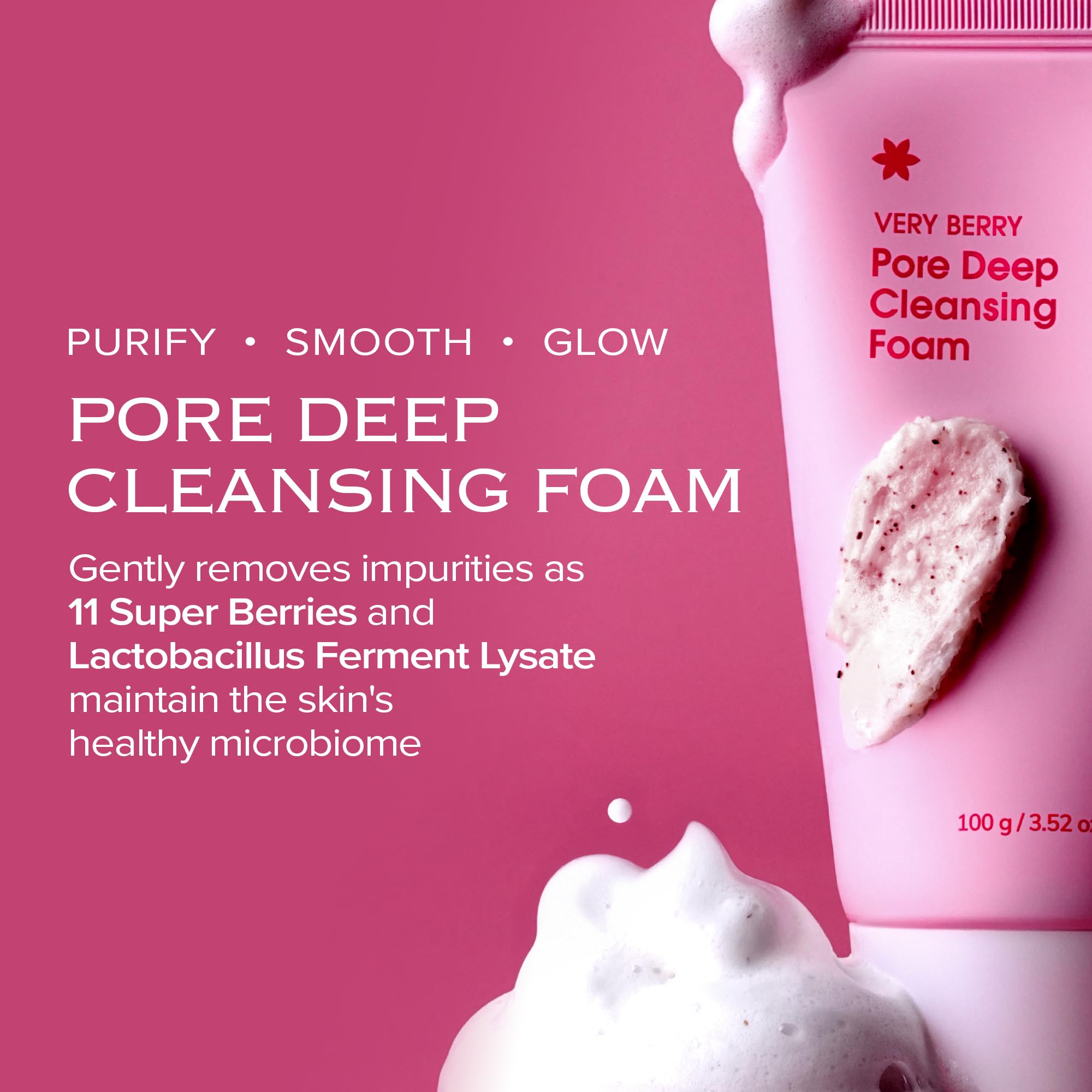 mimmua! VERY BERRY Pore Deep Cleansing Foam | Berry Complex + Fermented Ingredients for Glow