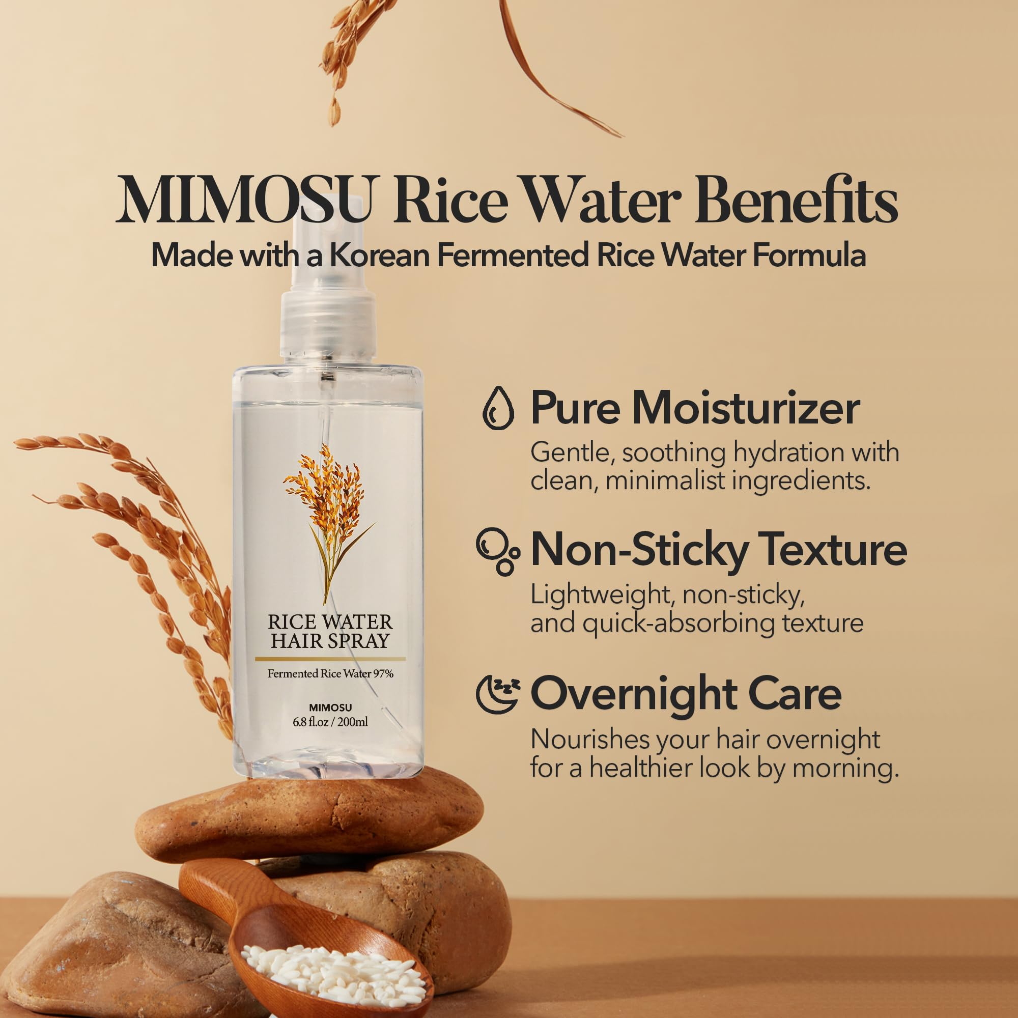 mimosu 97% Rice Water Hair Growth Spray – Fermented Rice Water, Biotin Serum & PHA Toner