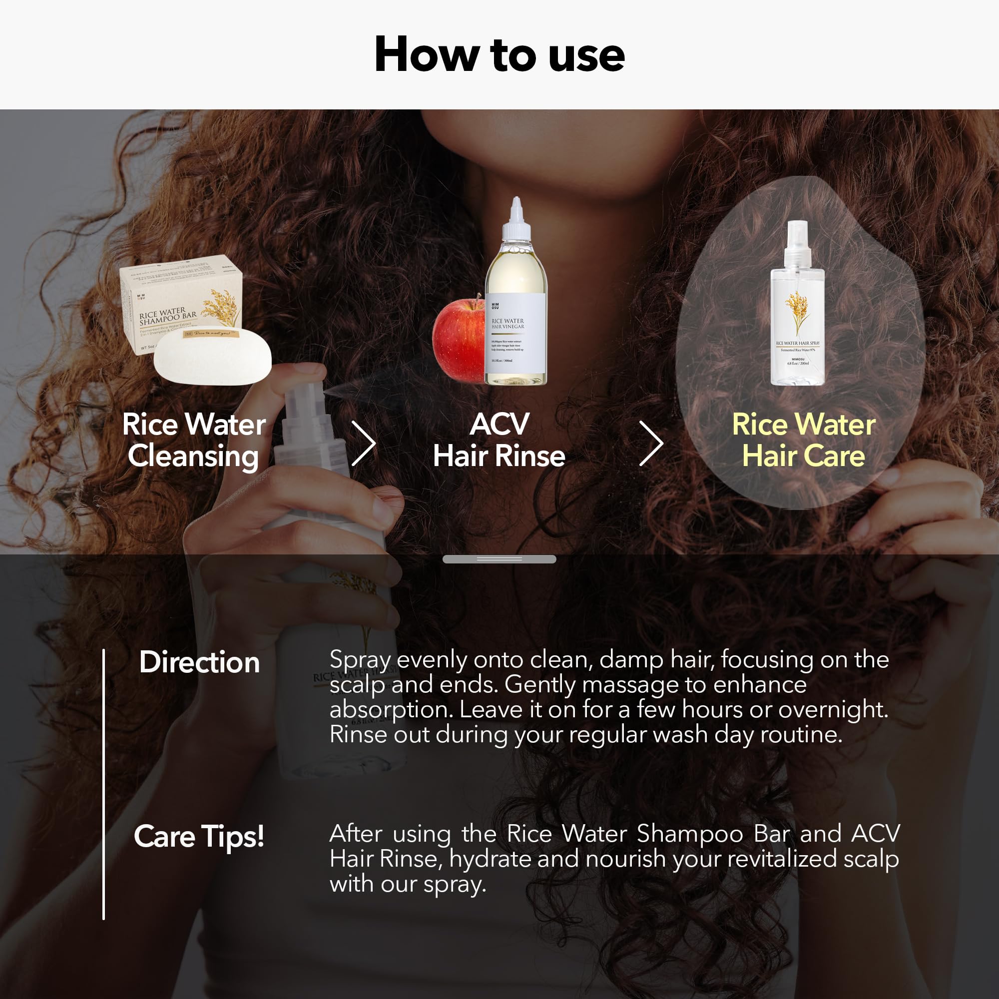 mimosu 97% Rice Water Hair Growth Spray – Fermented Rice Water, Biotin Serum & PHA Toner