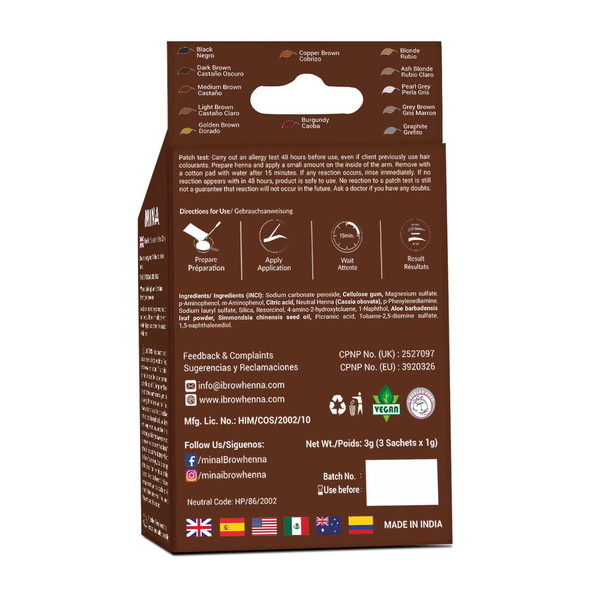 MINA ibrow Henna Medium Brown Tint Set – Up to 30 Applications, Vegan & Cruelty-Free