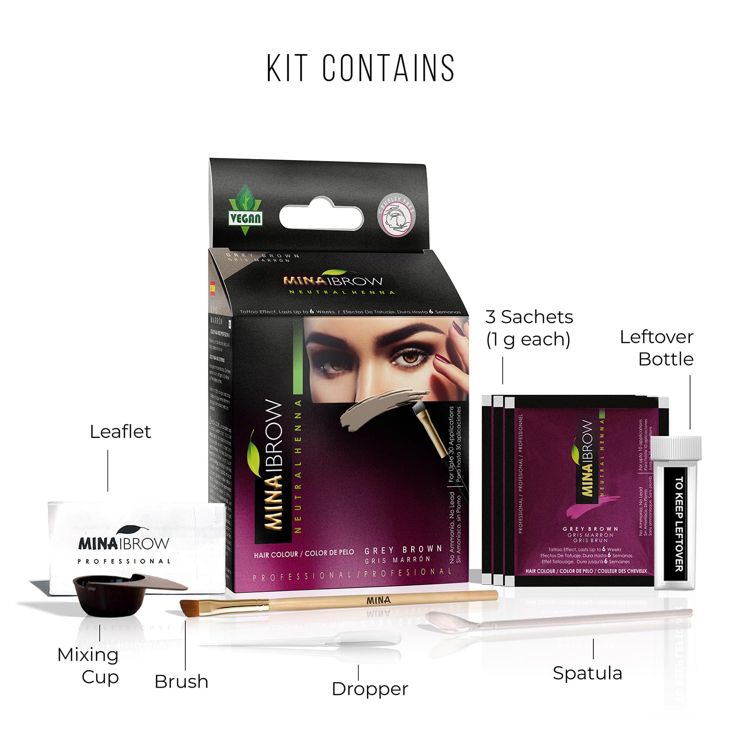 MinaiBrow Mina ibrow Hair Color Gray Brown – Long-Lasting Natural Tint, Vegan & Cruelty-Free