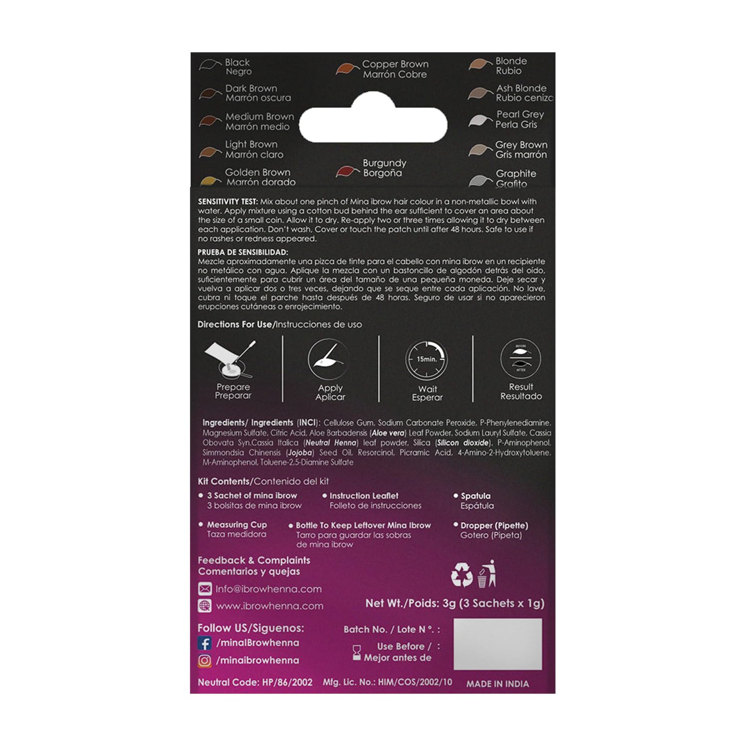 MINA iBrow Henna Hair Color Professional Tint Kit with Brush – Gray Coverage, Up to 6 Weeks, No Ammonia or Lead, Vegan & Cruelty-Free | Up to 30 Applications (Blonde)