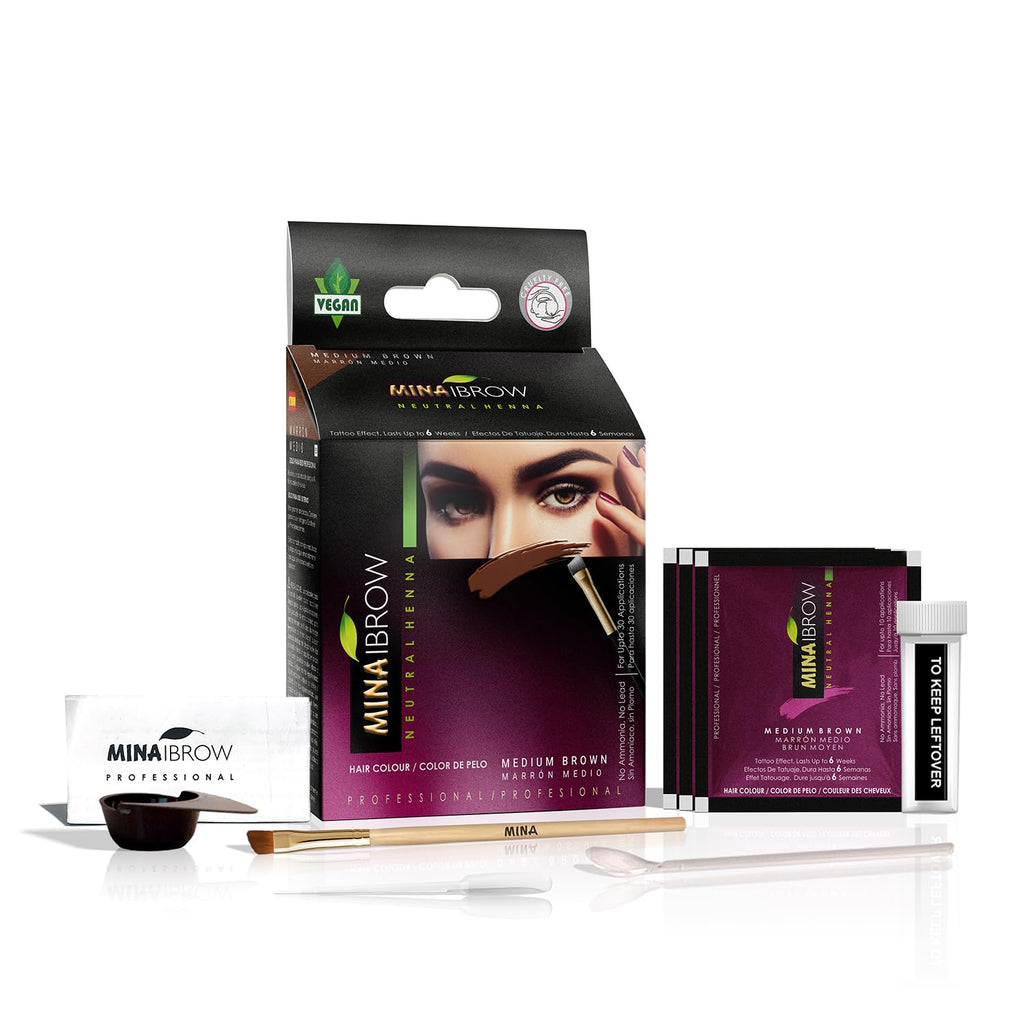 MinaiBrow Instant Hair Dye Kit Medium Brow – Natural Cassia Tint, 100% Grey Coverage Up To 30 Applications