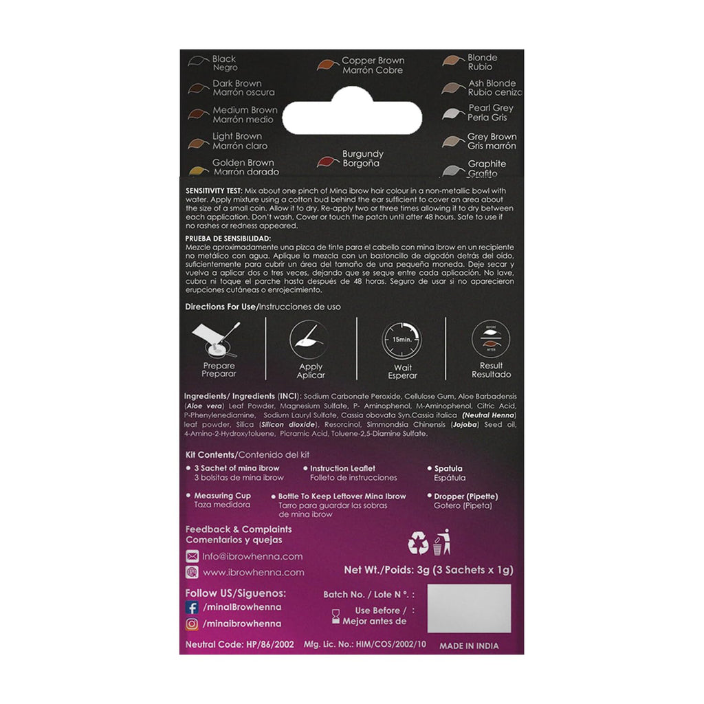 MinaiBrow Instant Hair Dye Kit Medium Brow – Natural Cassia Tint, 100% Grey Coverage Up To 30 Applications