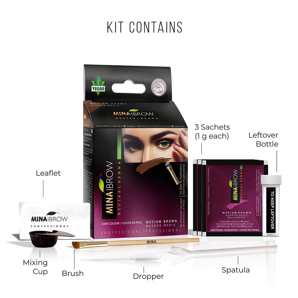 MinaiBrow Instant Hair Dye Kit Medium Brow – Natural Cassia Tint, 100% Grey Coverage Up To 30 Applications