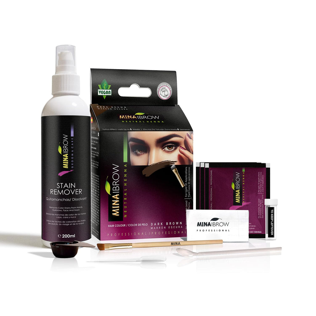 MinaiBrow Tint Kit Dark Brow – Natural, Ammonia-Free Brow Tint with Stain Remover