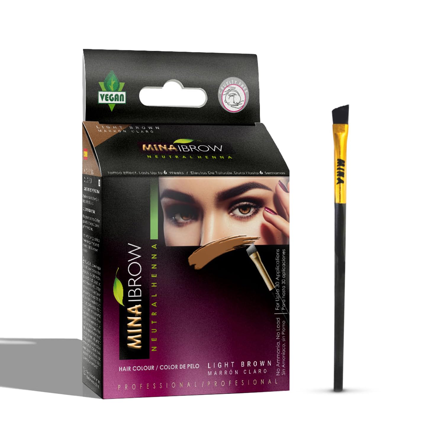 MinaiBrow Tint Kit Light Brown | Natural Brow Dye with Brush – Ammonia Free, Water & Smudge Proof