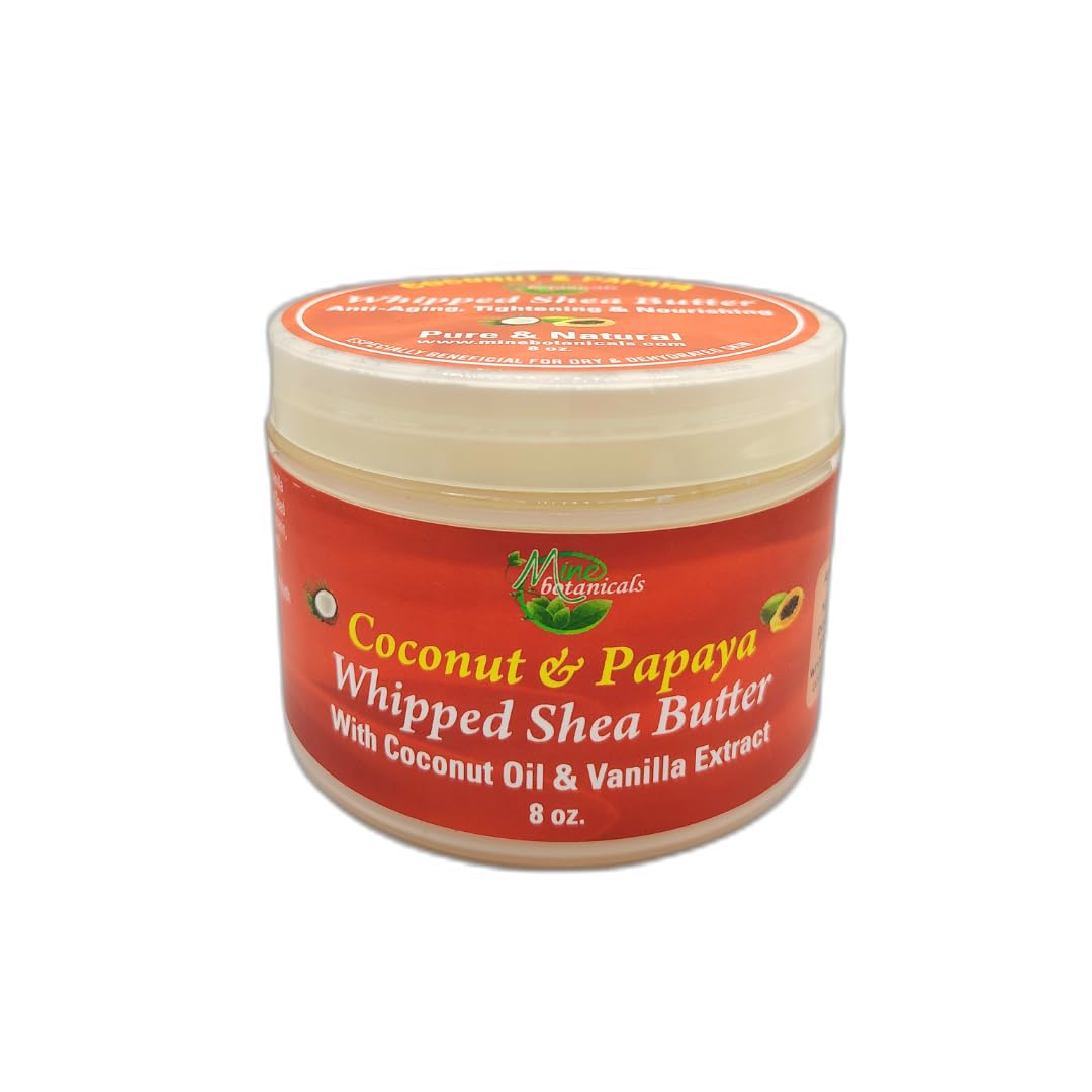 Mine Botanicals Coconut & Papaya Whipped Shea Butter – Luxurious Moisturizer with Coconut Oil & Vanilla Extract