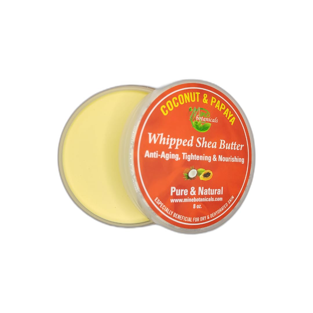 Mine Botanicals Coconut & Papaya Whipped Shea Butter – Luxurious Moisturizer with Coconut Oil & Vanilla Extract