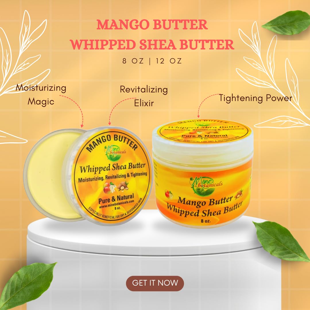 Mine Botanicals Whipped Body Butter with Mango Butter — 8 oz, Moisturizing & Nourishing