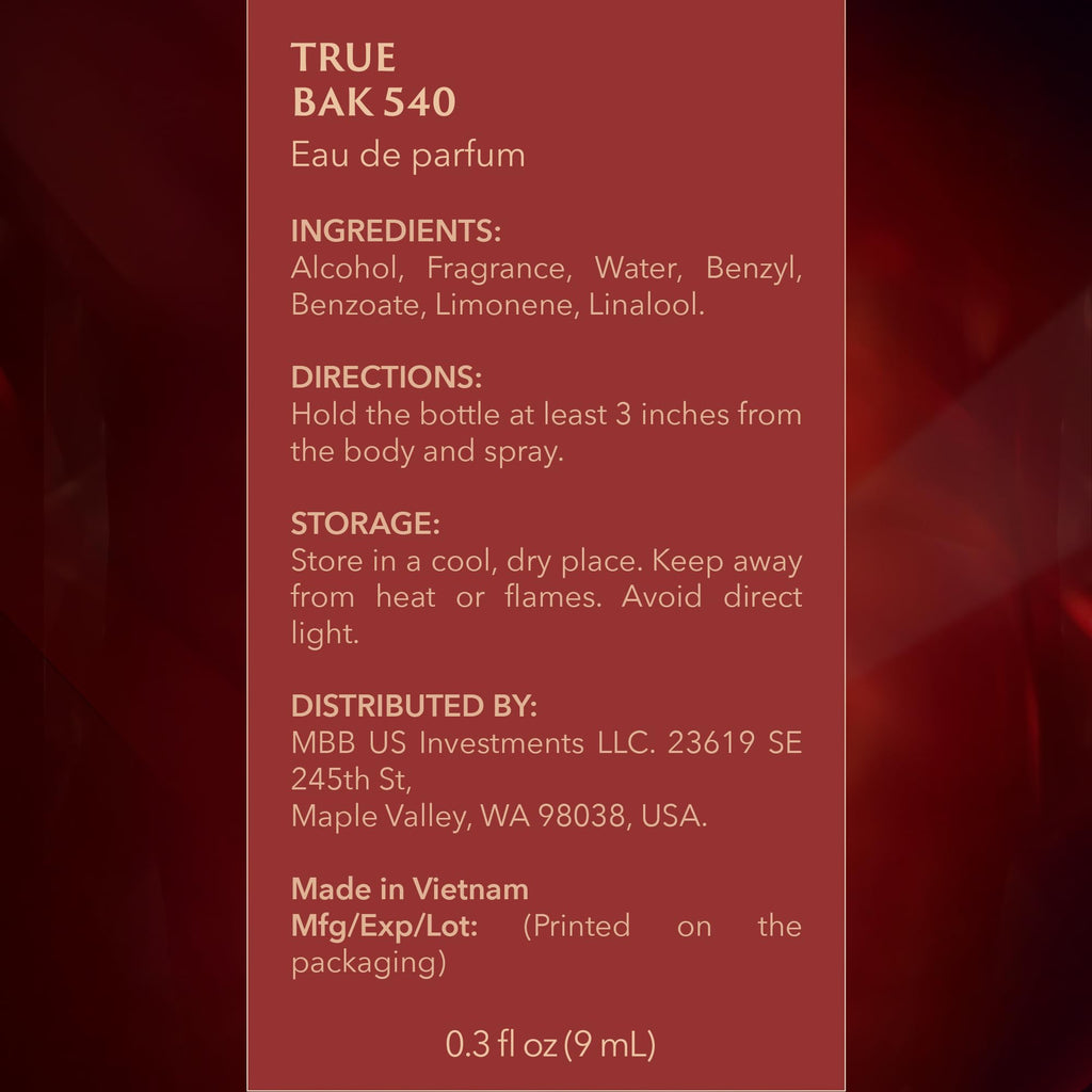 Mine True Bak 540 Amber Saffron Perfume – 9ml Travel Size EDP, Inspired by Baccarat R.ouge 5.40