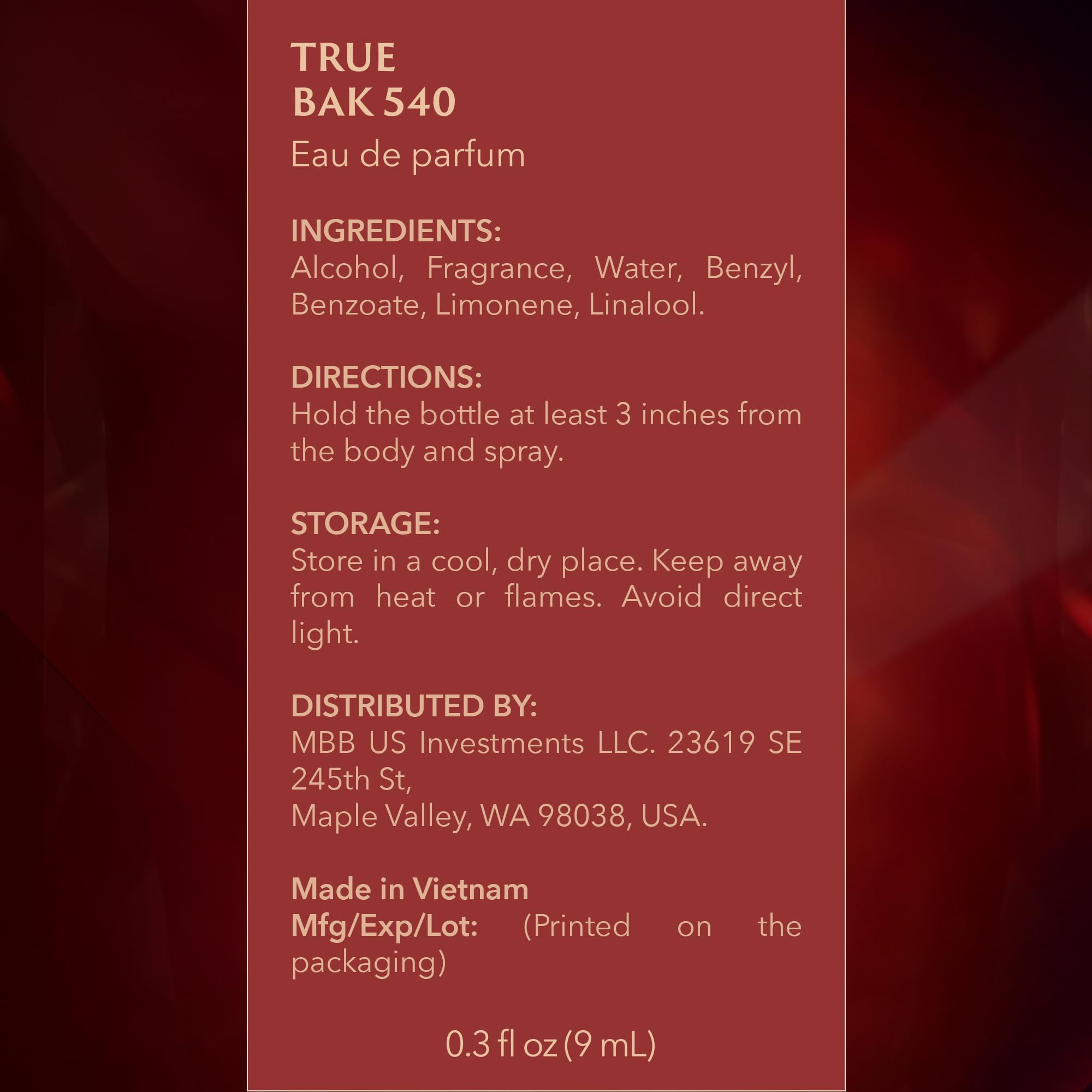 Mine True Bak 540 Amber Saffron Perfume – 9ml Travel Size EDP, Inspired by Baccarat R.ouge 5.40