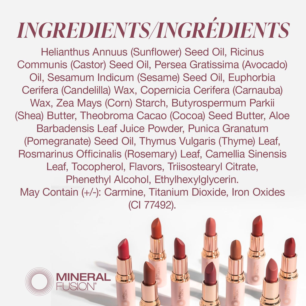 Mineral Fusion Long-Lasting Lipstick — Vivid, Smudge-Free Color with Avocado Oil