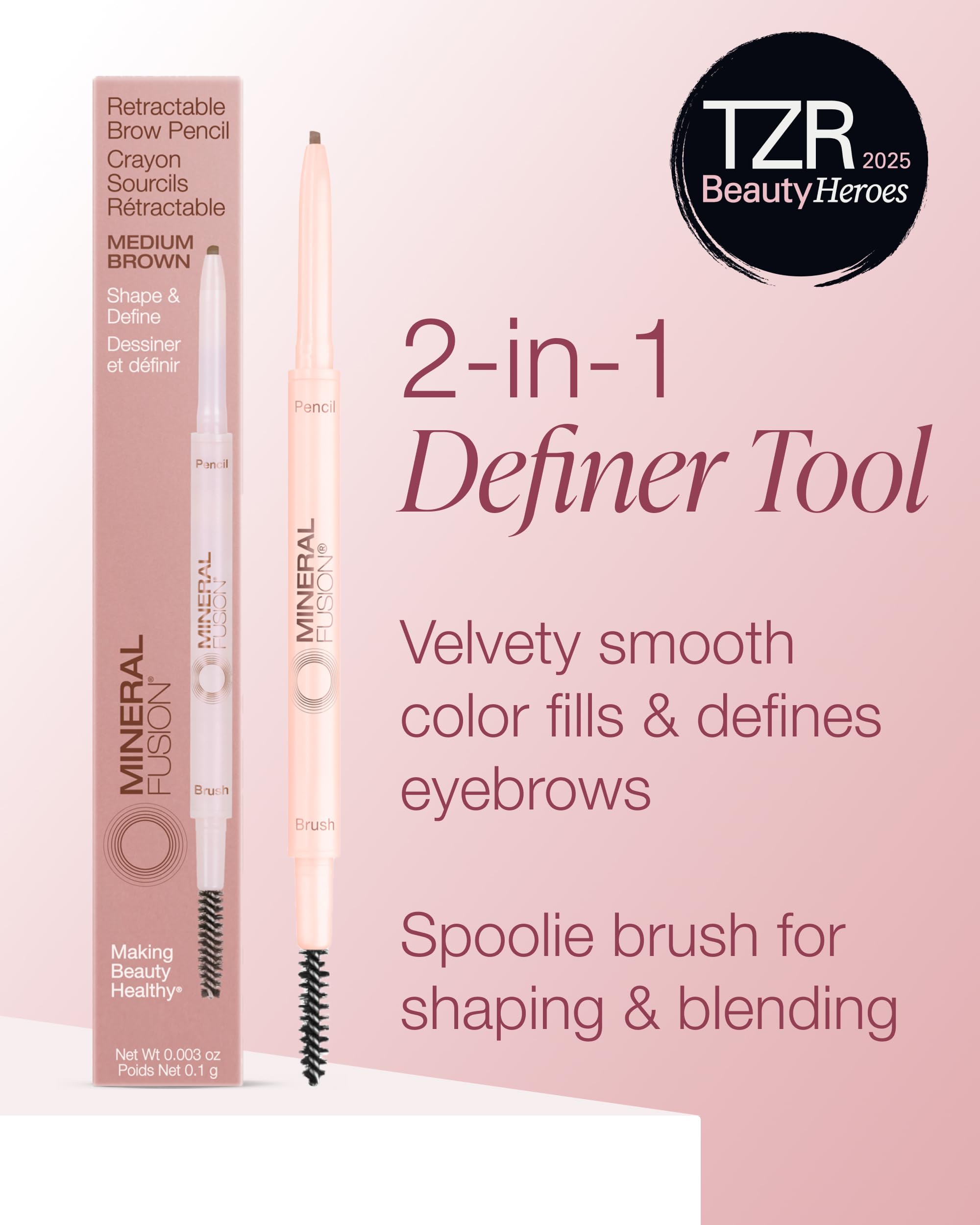 Mineral Fusion Retractable Brow Pencil (Medium Brown) – 2025 Beauty Heroes Award Winner | Shape & Define