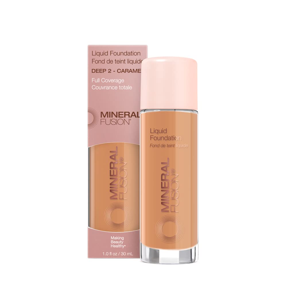 Mineral Fusion Full Coverage Foundation Deep 2 Tan - Golden Undertones, Lightweight Matte, Up to 12 Hr Hydration, Vegan & Hypoallergenic