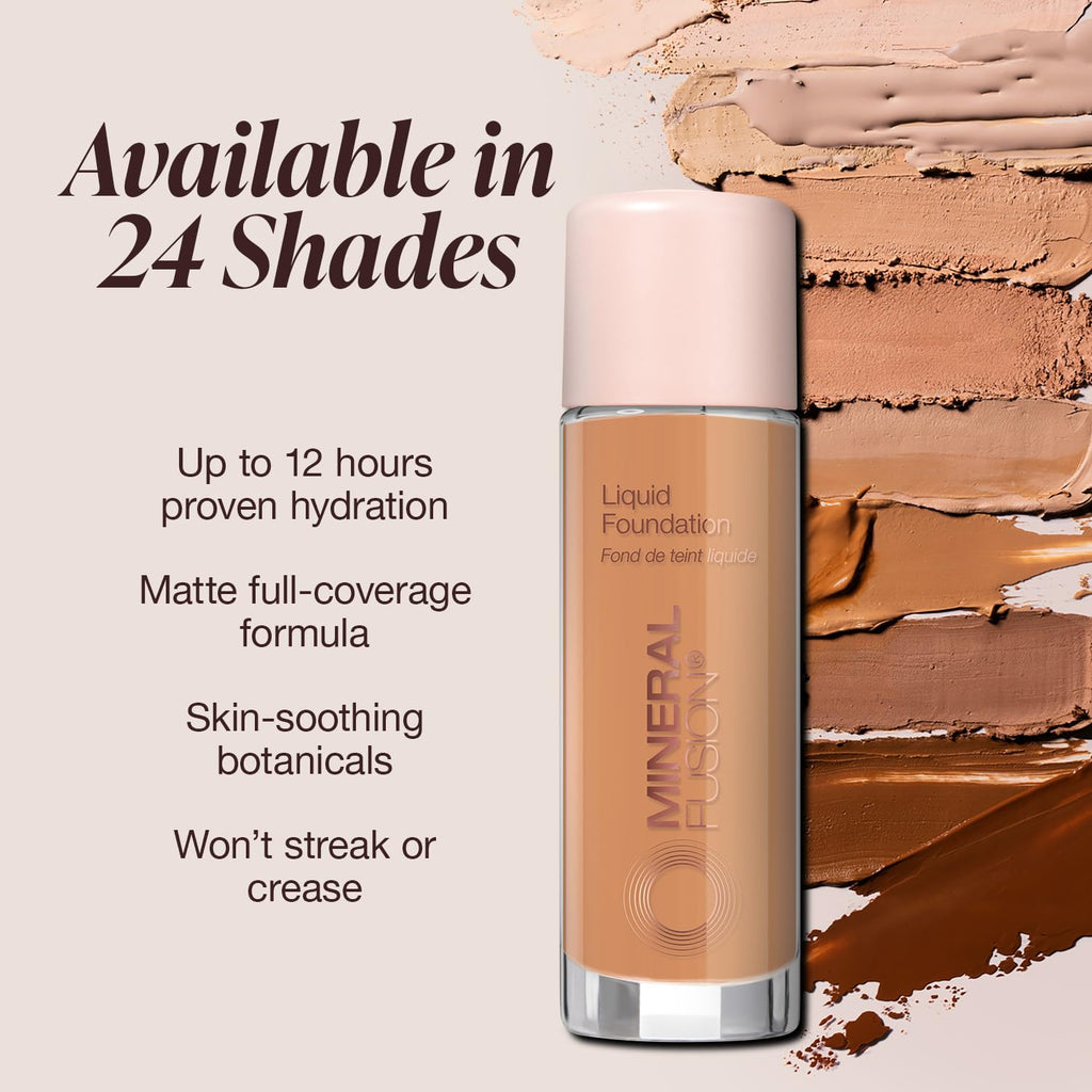 Mineral Fusion Full Coverage Liquid Foundation Olive 1 – Lightweight Matte, 12-Hour Hydration, Vegan & Hypoallergenic