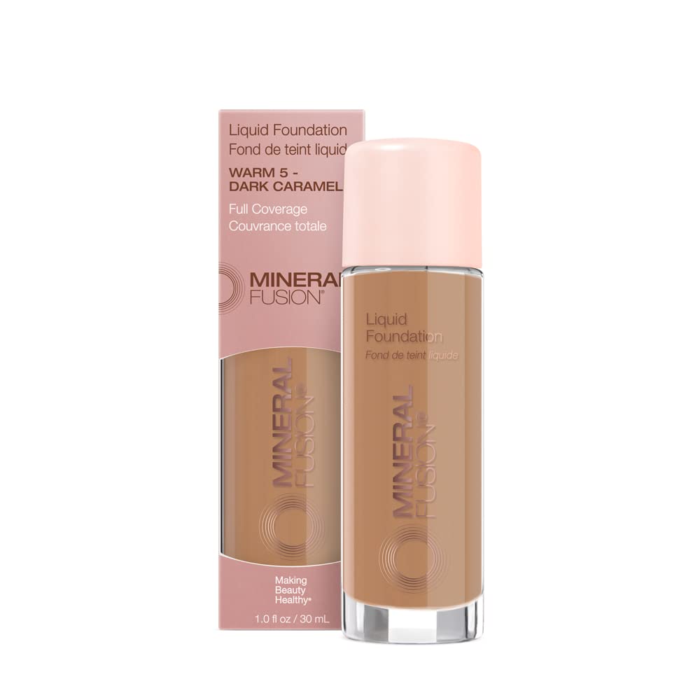Mineral Fusion Liquid Foundation Warm 5 Tan – Lightweight Matte, 12-Hour Hydration, Vegan