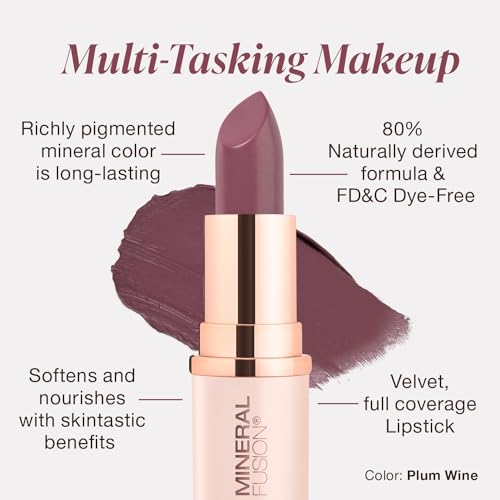 Mineral Fusion Long-Lasting Lipstick – Plum Wine, Smudge-Free Color with Avocado Oil