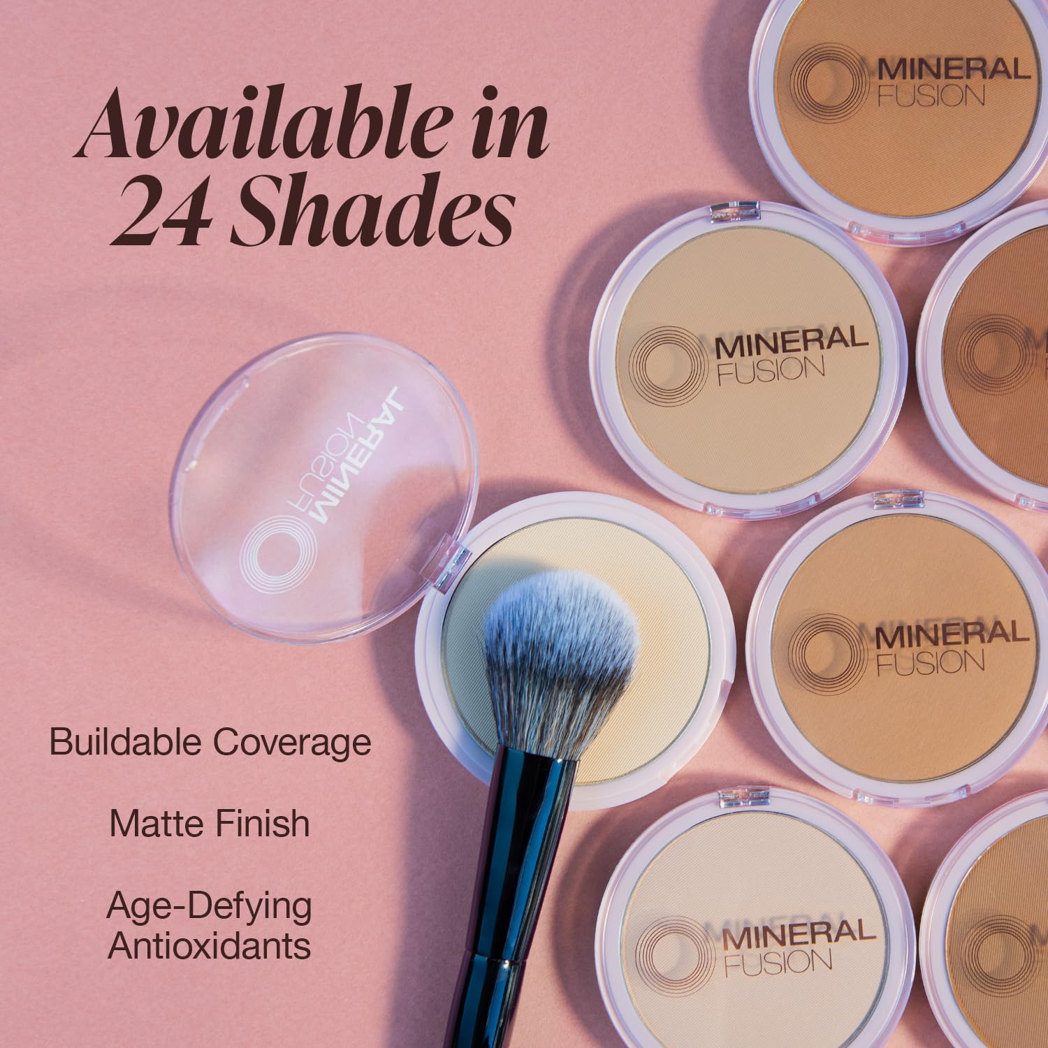 Mineral Fusion Pressed Powder Foundation Warm 5 – Tan Skin with Golden Undertones | Matte Finish, Talc-Free, Hypoallergenic