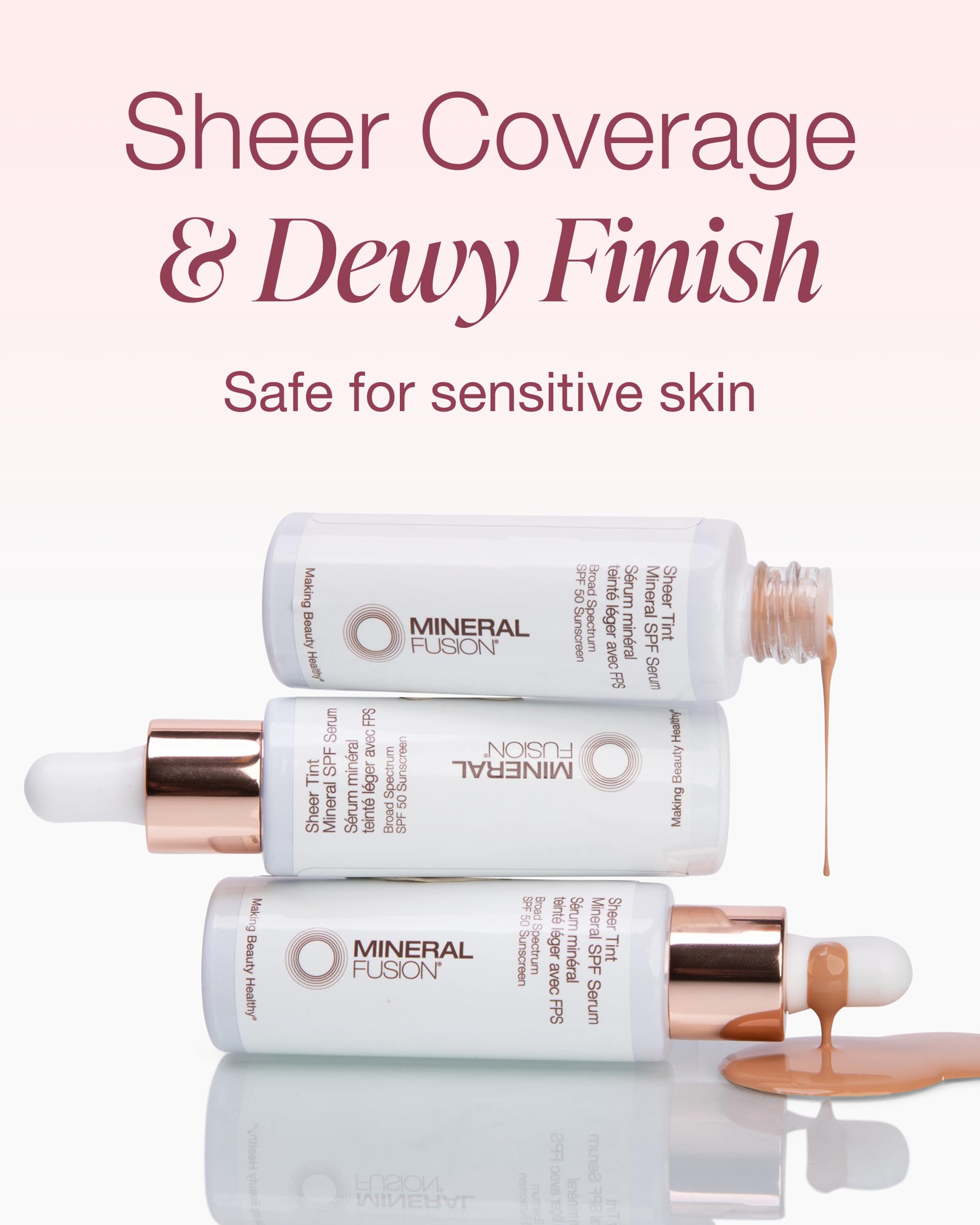 Mineral Fusion Sheer Tint SPF Face Serum (Medium) – SPF 50 Mineral Sunscreen, Sheer Coverage & Dewy Glow