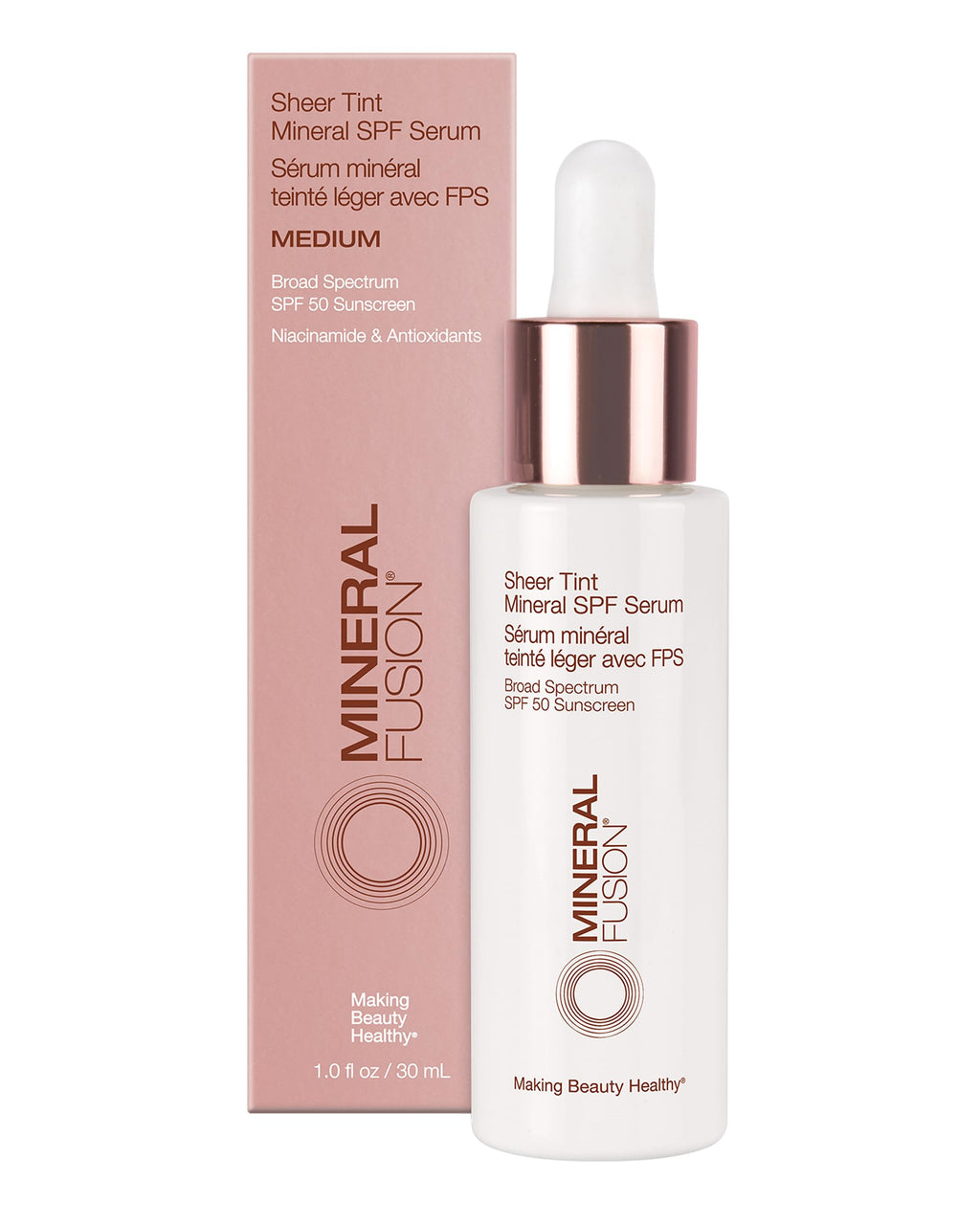 Mineral Fusion Sheer Tint SPF Face Serum (Medium) – SPF 50 Mineral Sunscreen, Sheer Coverage & Dewy Glow