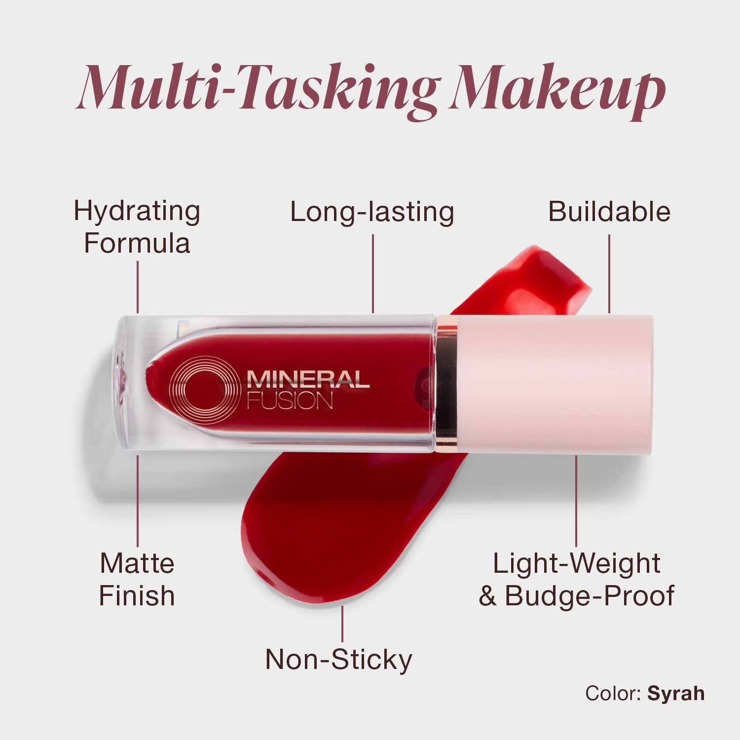 Mineral Fusion 2-in-1 Lip & Cheek Stain Syrah – Hydrating Matte Red, Long-Lasting, 0.10 fl oz