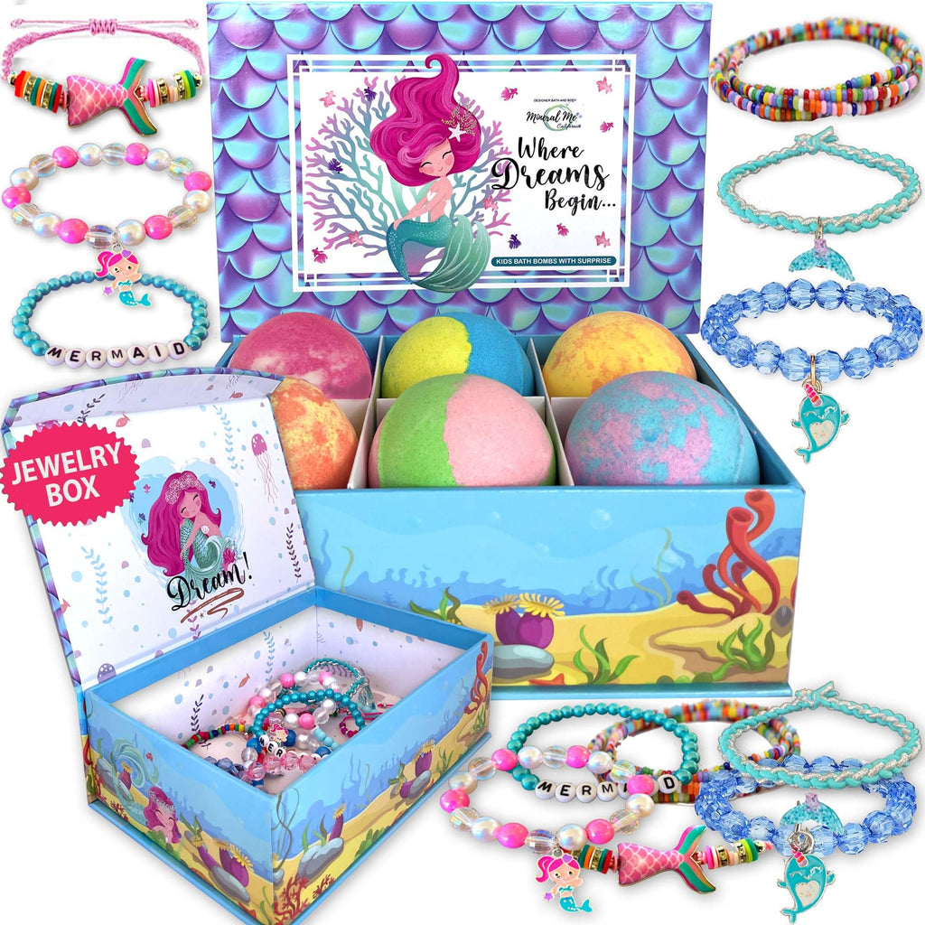 Mineral Me California Mermaid Bath Bombs for Kids – Jewelry Inside & Jewelry Box