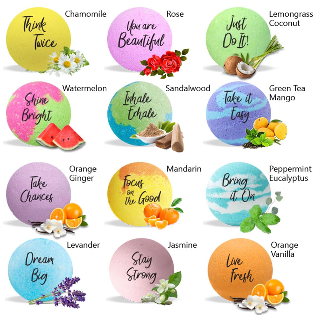 Mineral Me California Bath Bombs for Women – 12 Natural & Organic with Essential Oils & Shea Butter