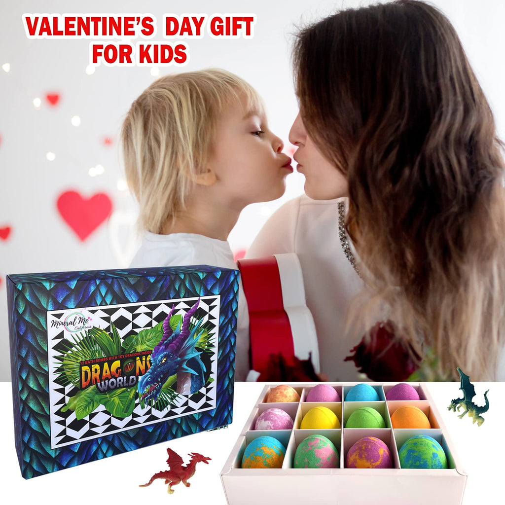 Mineral Me California Kids Bath Bombs with Dragon Egg Toys – 12 Organic Bubble Bath Fizzies