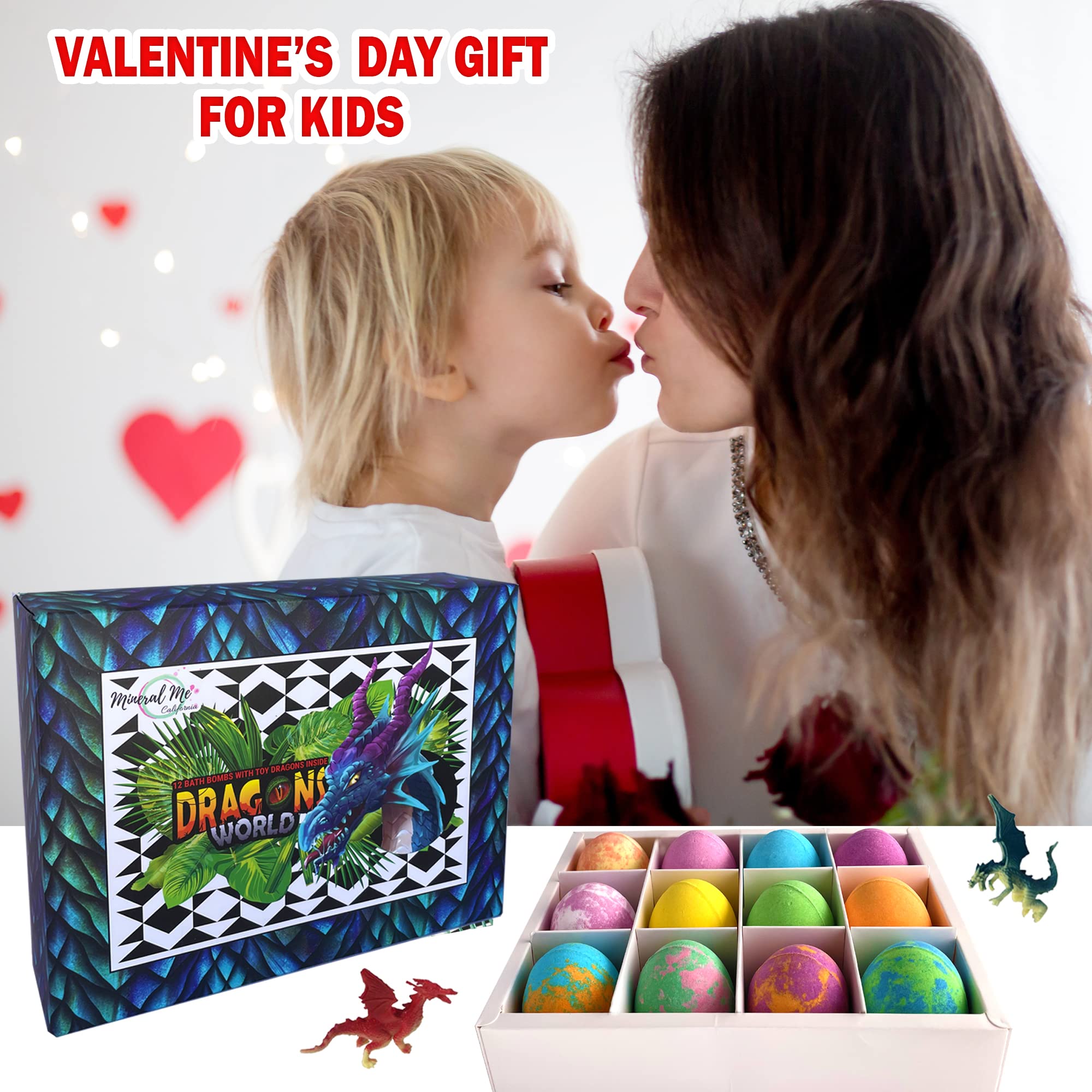 Mineral Me California Kids Bath Bombs with Dragon Egg Toys – 12 Organic Bubble Bath Fizzies