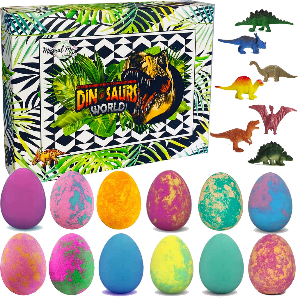 Mineral Me California | 12 Dinosaur Bath Bombs with Toys – Organic Kids Bubble Bath Fizzies