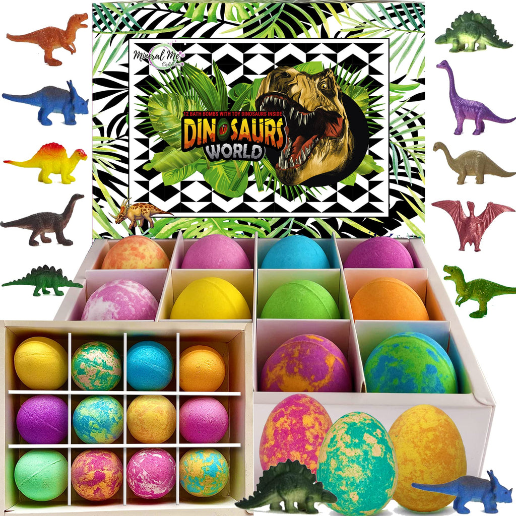 Mineral Me California | 12 Dinosaur Bath Bombs with Toys – Organic Kids Bubble Bath Fizzies