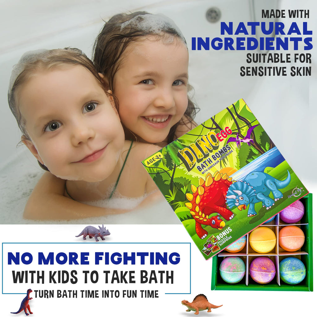 Mineral Me California Kids Bath Bombs with Dino Toy Inside – 9 Organic Dino Egg Set