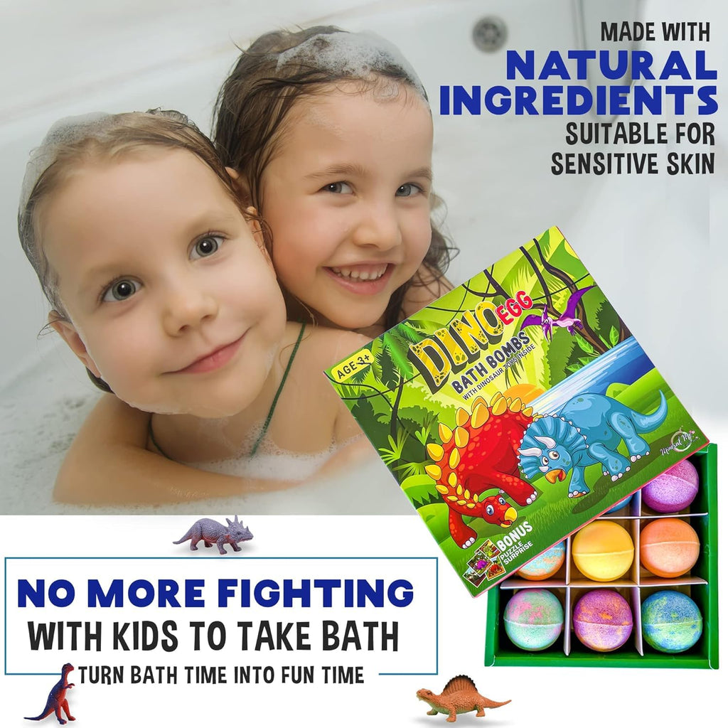 Mineral Me California Kids Bath Bombs with Surprise Toys – Organic Dino Eggs (9-Pack)