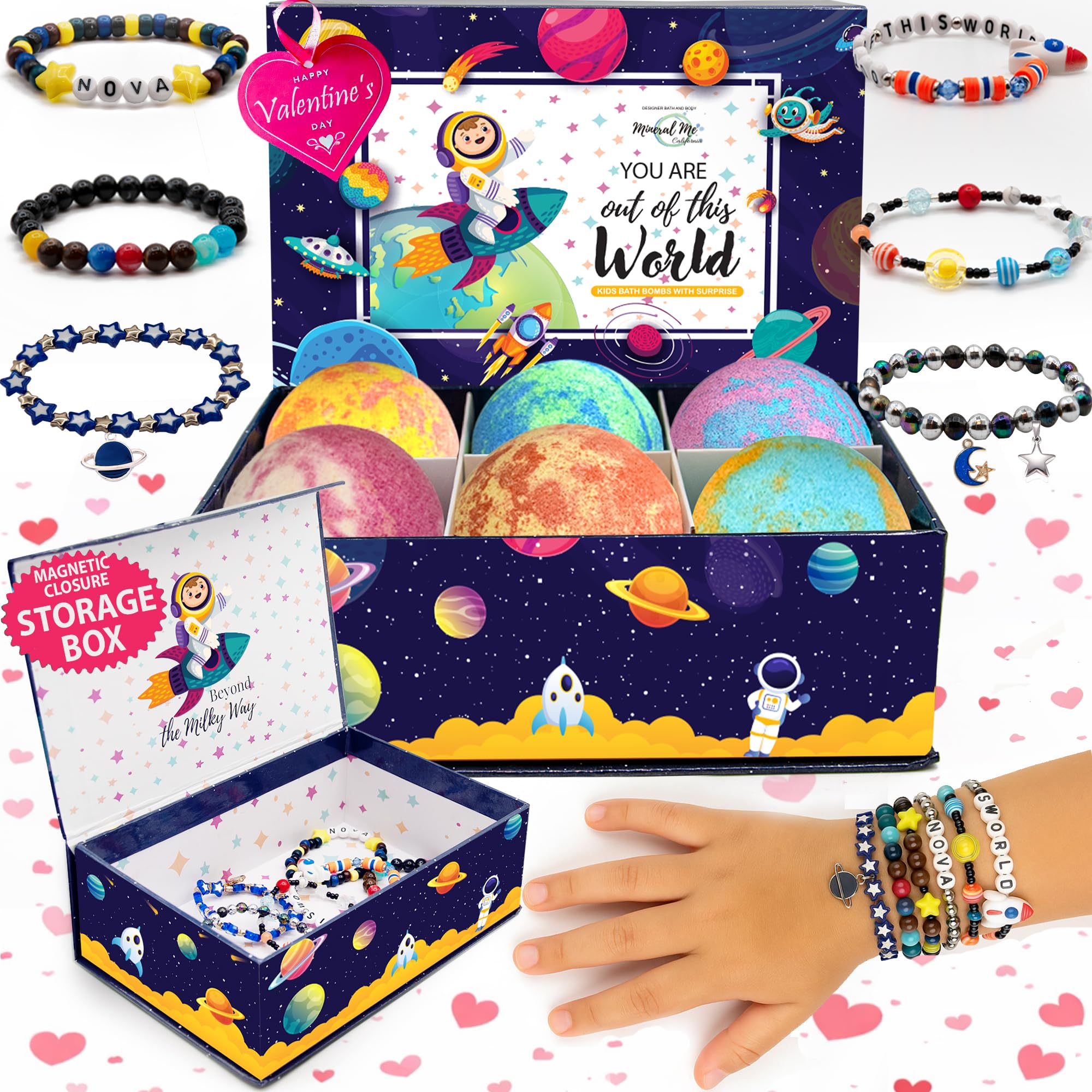 Mineral Me California Galaxy Bath Bombs for Kids — Surprise Jewelry & Reusable Keepsake Box