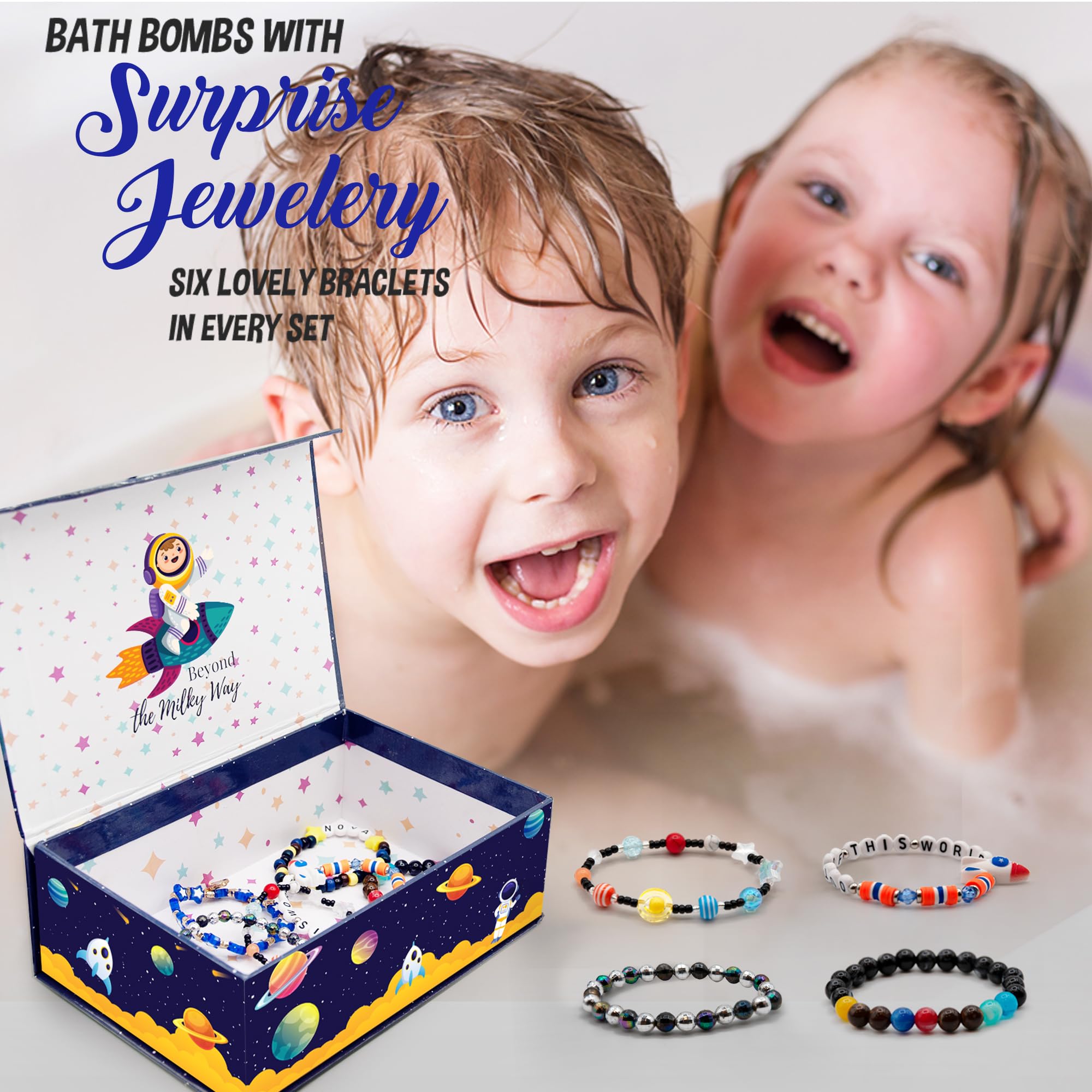 Mineral Me California Galaxy Bath Bombs for Kids — Surprise Jewelry & Reusable Keepsake Box