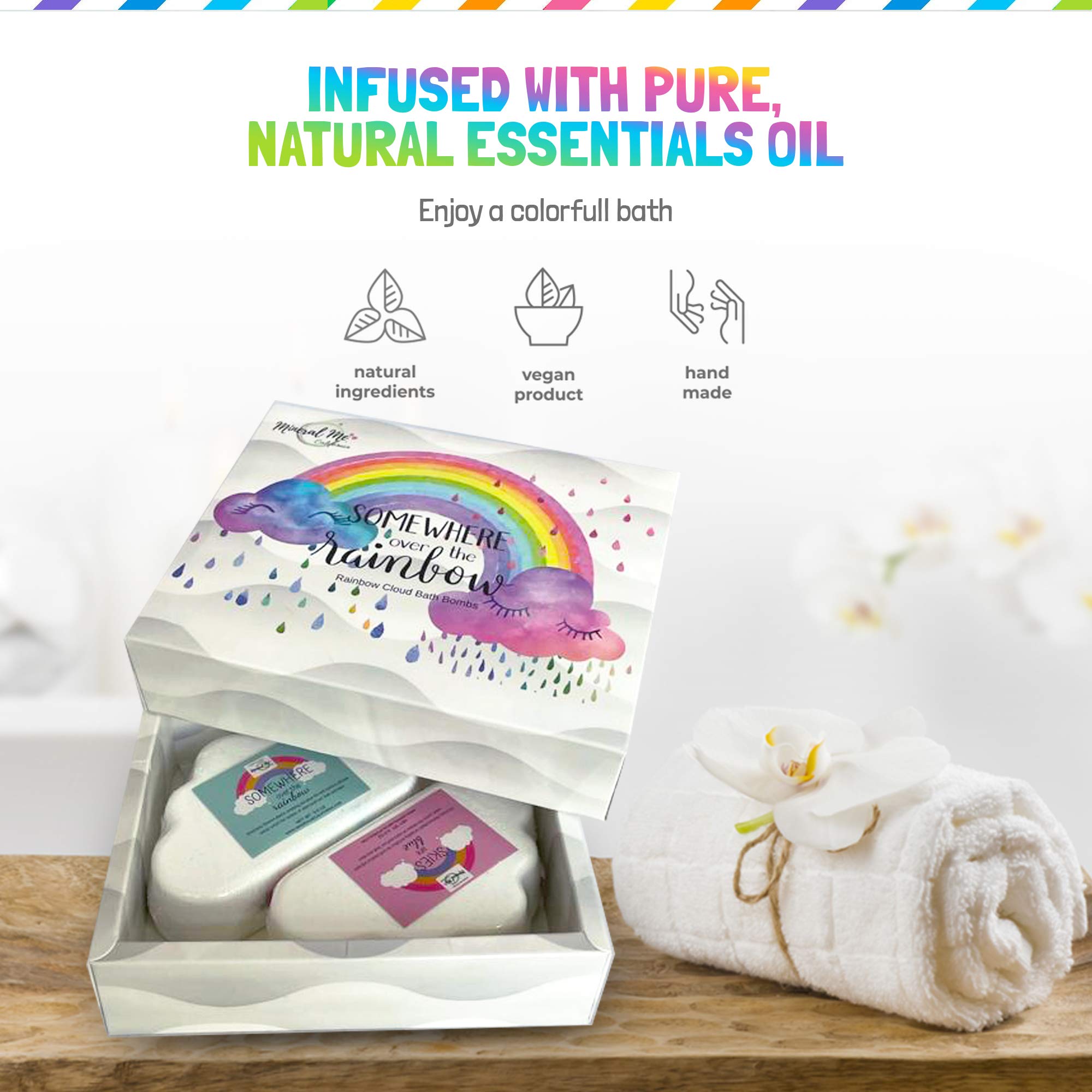 Mineral Me California Bath Bombs for Kids – All Natural Rainbow Cloud Bath Bombs with Organic Shea & Moisturizing Bubbles